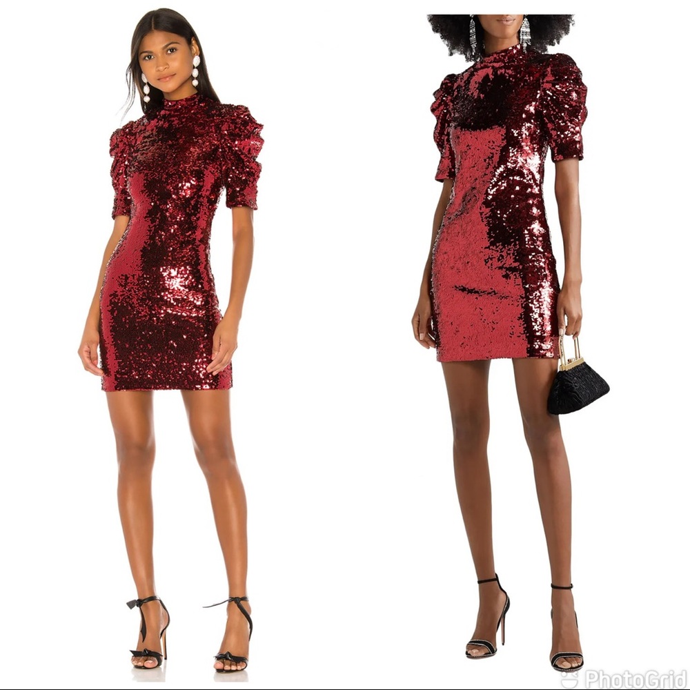 Alice + Olivia Red Sequin Mini Dress